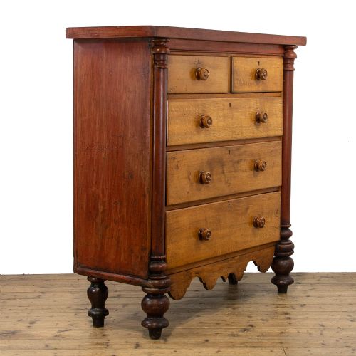fig 1. Victorian Antique Oak and Mahogany Chest of Drawers