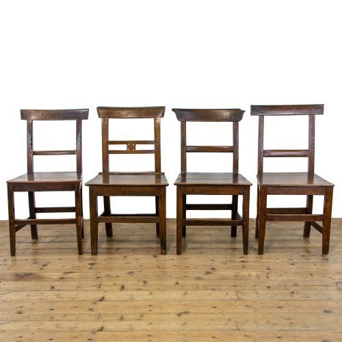 fig 1. Harlequin Set of Four Antique Welsh Oak Farmhouse Chairs