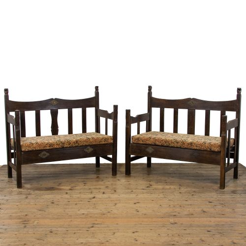 Pair of African Antique Benches with Loose Tapestry Cushion