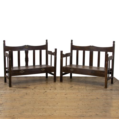 fig 1. Pair of African Antique Benches with Loose Tapestry Cushion