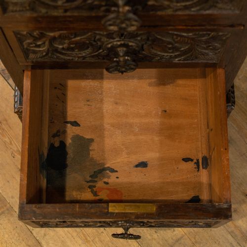 fig 2. Antique Carved Oak Pedestal Writing Desk