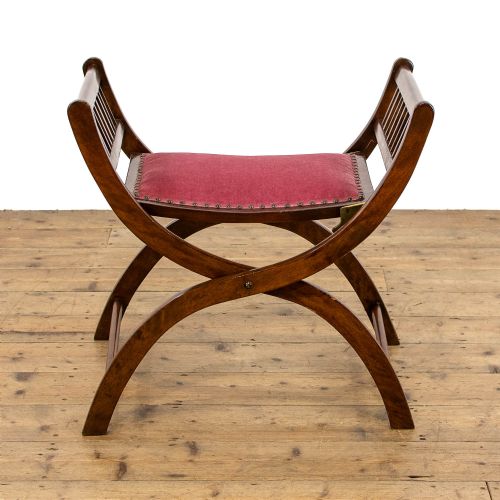 Antique Mahogany X Frame Folding Campaign Stool