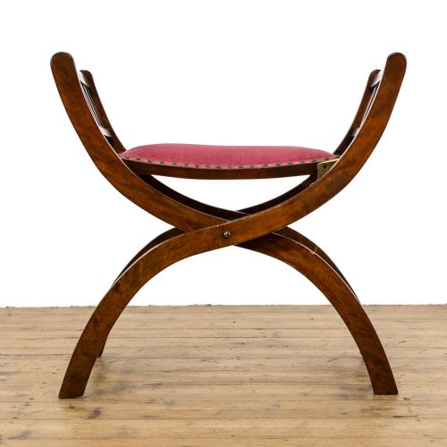 fig 1. Antique Mahogany X Frame Folding Campaign Stool