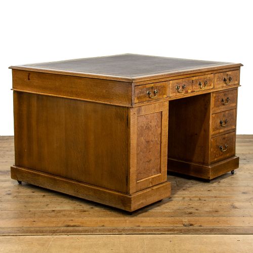 Antique Oak Twin Pedestal Partners Desk