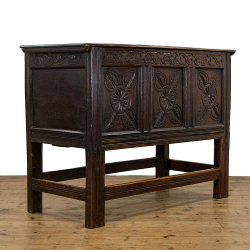 ANTIQUE CARVED OAK COFFER - ADDITIONAL PHOTO 3