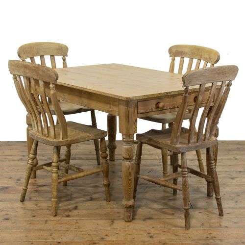 Antique Pine Farmhouse Table and Chairs Set