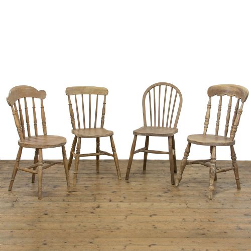 Harlequin Set of Four Antique Pine Kitchen Chairs