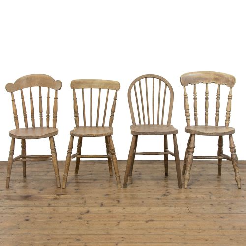fig 1. Harlequin Set of Four Antique Pine Kitchen Chairs