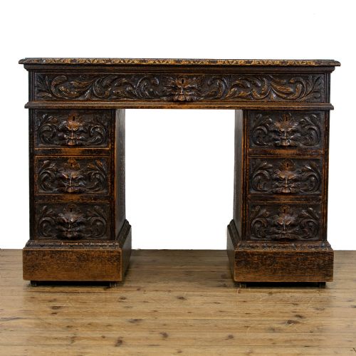 Victorian Antique Carved Oak Greenman Desk