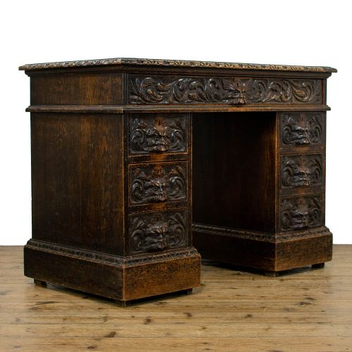 fig 1. Victorian Antique Carved Oak Greenman Desk