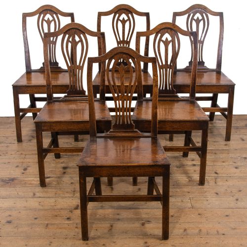 Set of Six Antique Oak Farmhouse Chairs