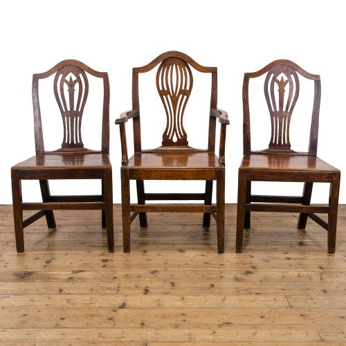 fig 1. Set of Three Antique Oak Farmhouse Chairs