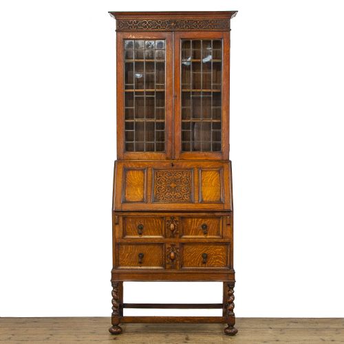Jacobean Revival Antique Oak Bureau Bookcase