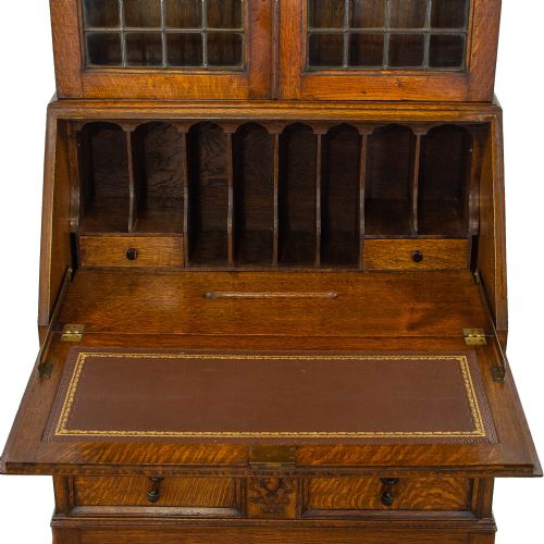 fig 2. Jacobean Revival Antique Oak Bureau Bookcase