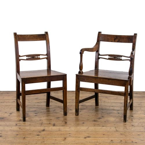 Set of Two Antique Oak Farmhouse Chairs