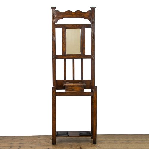 Antique Oak Mirror Back Hall Stand
