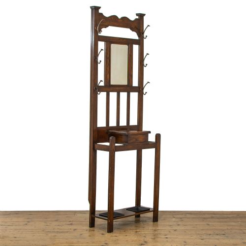 fig 2. Antique Oak Mirror Back Hall Stand