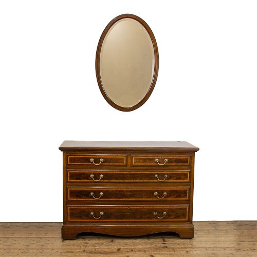 Edwardian Inlaid Mahogany Chest of Drawers with Matching Mirror