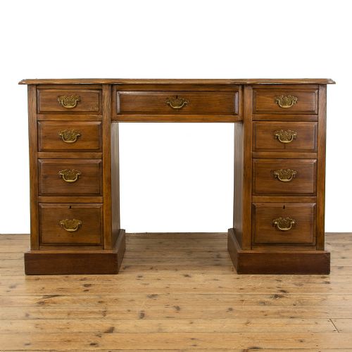 Edwardian Antique Kneehole Desk with Leather Top