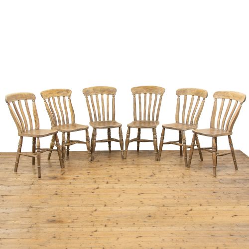 Set of Six Antique Pine Kitchen Chairs