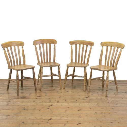 Set of Four Antique Pine Farmhouse Kitchen Chairs