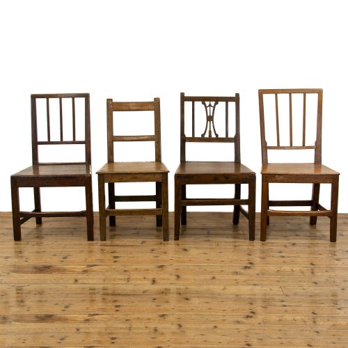 fig 1. Harlequin Set of Four Antique Welsh Oak Farmhouse Chairs