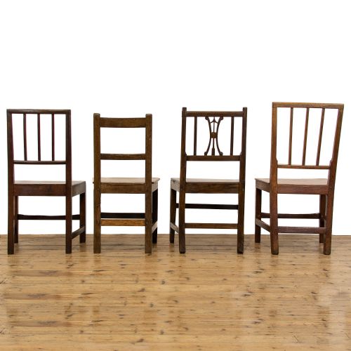 fig 2. Harlequin Set of Four Antique Welsh Oak Farmhouse Chairs