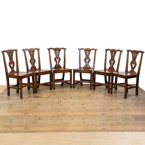 fig 1. Set of Six Antique Oak Farmhouse Kitchen Chairs