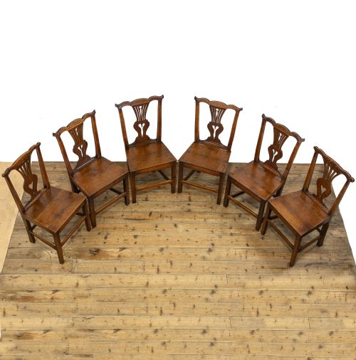 fig 3. Set of Six Antique Oak Farmhouse Kitchen Chairs