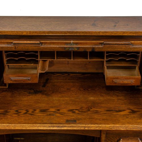 fig 1. Antique Oak Roll Top Desk by ‘Entirely English Make - H.L.L’