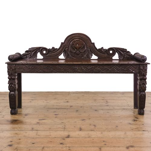 fig 2. Victorian Antique Carved Oak Hall Bench
