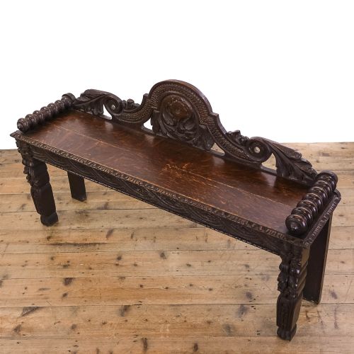 fig 3. Victorian Antique Carved Oak Hall Bench