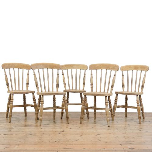 Set of Five Victorian Antique Pine Kitchen Chairs