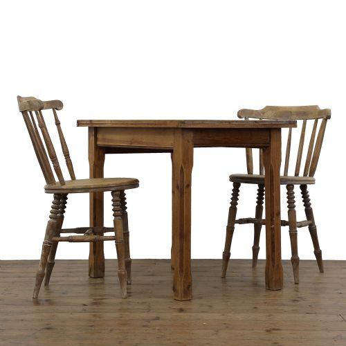 Small Farmhouse Pine Kitchen Table with Two Penny Chairs Set