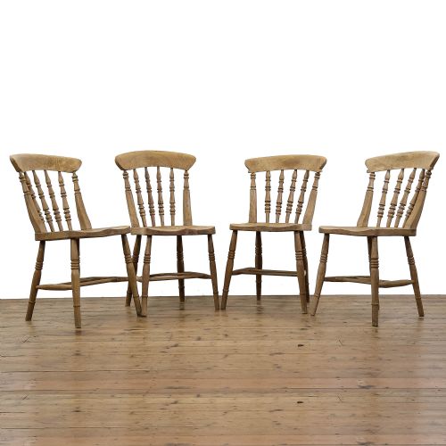 Antique Four Victorian Pine Kitchen Chairs