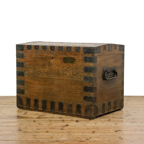 ANTIQUE OAK AND METAL BOUND TRUNK - ADDITIONAL PHOTO 1