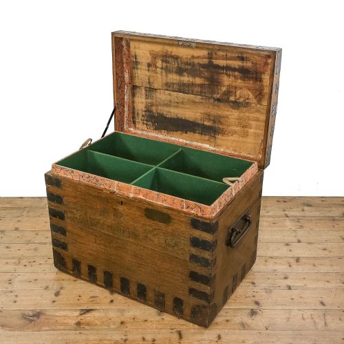 ANTIQUE OAK AND METAL BOUND TRUNK - ADDITIONAL PHOTO 5
