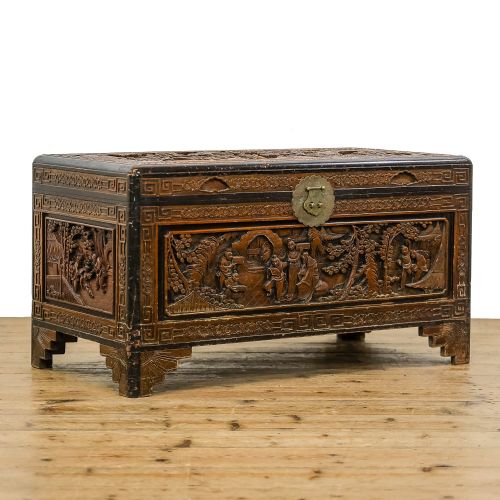 fig 1. Antique Oriental Carved Camphor Wood Trunk