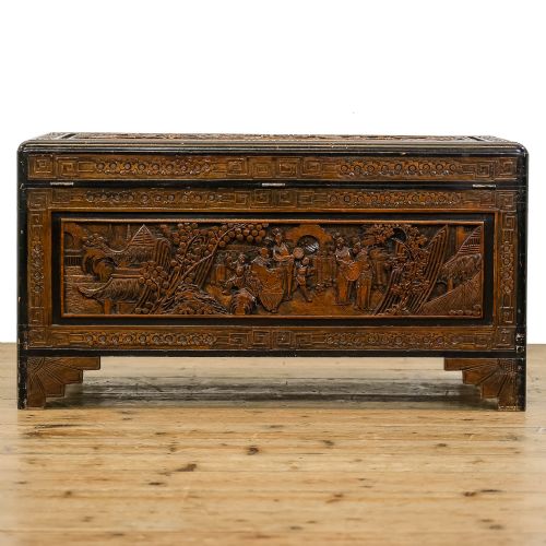 fig 3. Antique Oriental Carved Camphor Wood Trunk