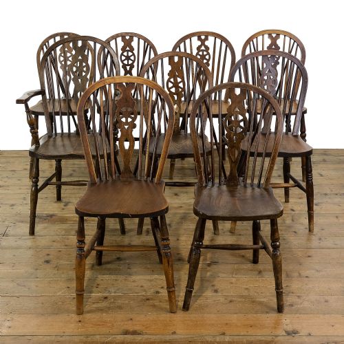 Antique Set of Nine Wheelback Dining Chairs