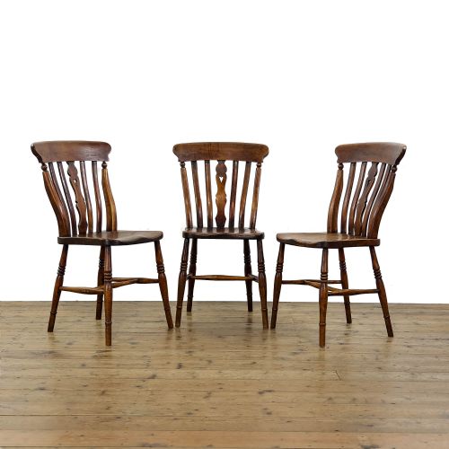 Antique Set of Three Elm Farmhouse Kitchen Chairs