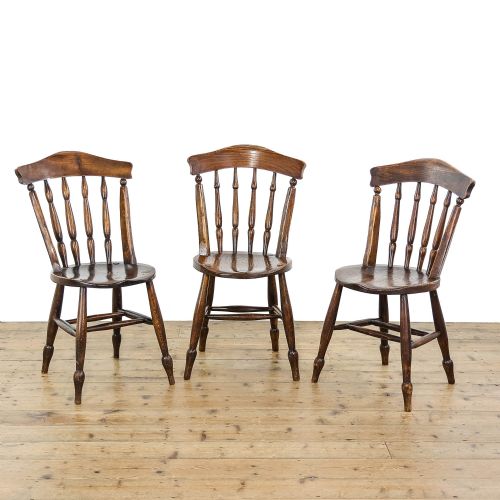 Set of Three Antique Elm Penny Chairs