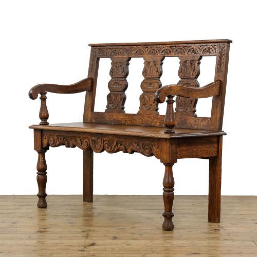 fig 1. Antique Victorian Carved Oak Hall Bench