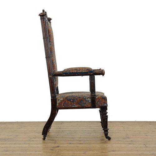 ANTIQUE 19TH CENTURY UPHOLSTERED GOTHIC ARMCHAIR - ADDITIONAL PHOTO 2