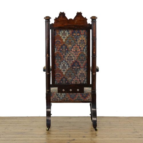 ANTIQUE 19TH CENTURY UPHOLSTERED GOTHIC ARMCHAIR - ADDITIONAL PHOTO 3
