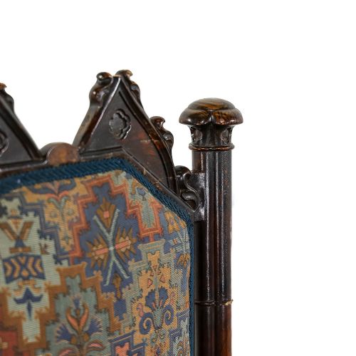 ANTIQUE 19TH CENTURY UPHOLSTERED GOTHIC ARMCHAIR - ADDITIONAL PHOTO 4