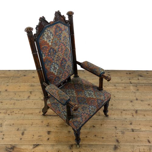 ANTIQUE 19TH CENTURY UPHOLSTERED GOTHIC ARMCHAIR - ADDITIONAL PHOTO 5