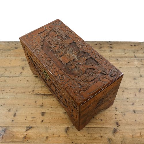 ANTIQUE EARLY 20TH CENTURY ORIENTAL CARVED CAMPHOR WOOD TRUNK - ADDITIONAL PHOTO 6