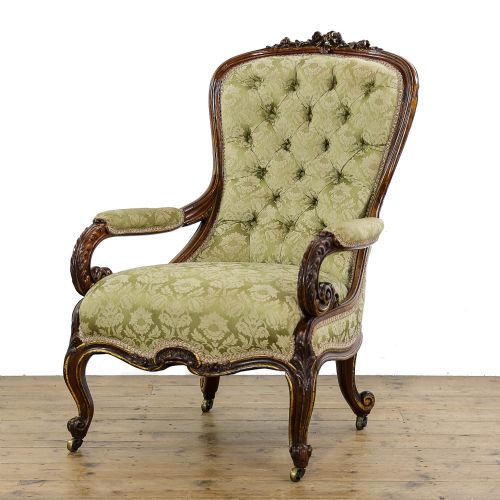 Antique Mahogany Upholstered Library Armchair
