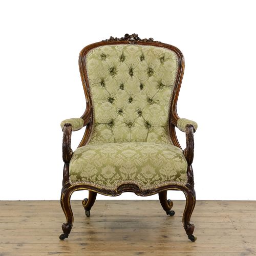fig 1. Antique Mahogany Upholstered Library Armchair